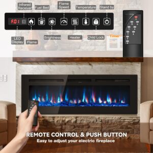 Manastin 60 inch Electric Fireplace in-Wall Recessed and Wall Mounted with Remote Control, 1500/750W Fireplace Heater (60-99°F Thermostat) with 12 Adjustable Color, Timer, Log and Crystal