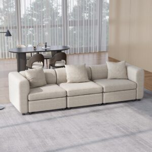 miuuod 3 seaters extra large sectional sofa for living room,3 seats for small room,broad seater convertible couch,soft sofa bed,oversized deep seat retro couche, sofa for bedroom beige