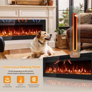 Manastin 60 inch Electric Fireplace in-Wall Recessed and Wall Mounted with Remote Control, 1500/750W Fireplace Heater (60-99°F Thermostat) with 12 Adjustable Color, Timer, Log and Crystal