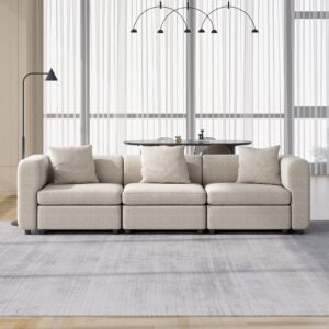 Miuuod 3 Seaters Extra Large Sectional Sofa for Living Room,3 Seats for Small Room,Broad Seater Convertible Couch,Soft Sofa Bed,Oversized Deep Seat Retro Couche, Sofa for Bedroom Beige