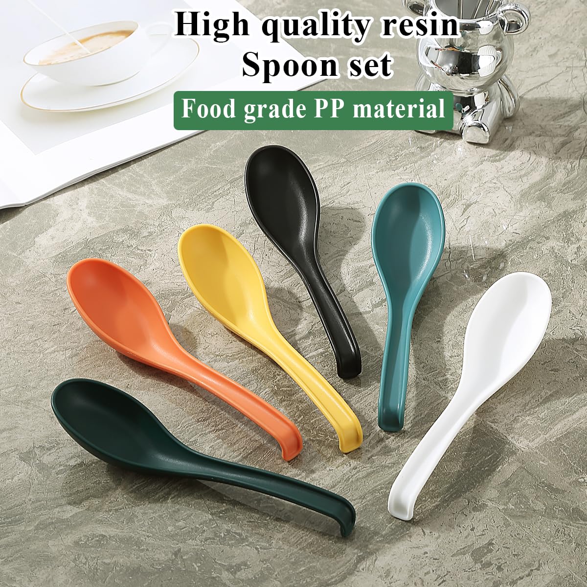 Kyraton Soup Spoons 24 Pieces, Reusable Plastic Table Spoon, Sturdy and Durable Asian Dinner Spoon Made of Food Grade PP, BPA Free, Easy Clean, Dishwasher Safe