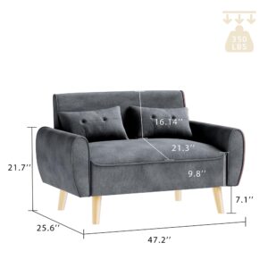 JAMFLY Sofa Set for Living Room 47'' Small Loveseat, Love Seat Couches Small Sofa Set for Small Spaces Bedroom Office Apartment (Dark Gray)