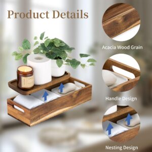 Toilet Tank Basket Wood Bathroom: Hanobe Set of 2 Wooden Toilet Paper Basket Topper with Vanity Tray Back of Toilet Organizer Acacia Toiletry Storage Holder Box