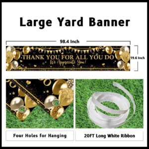 Avezano Thank You Banner Black and Gold Appreciation Party Decorations We Appreciate You Banner for Yard Lawn Thank You for All You Do Banner 98.4 x 19.6 Inch