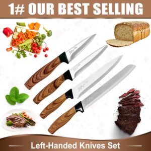 Lefty’s Left Handed Knives Set of 4 - Paring Steak Chef and Bread knife - Extra Sharp - Great for Cutting, General Purpose, Kitchen - Gifts for Left-Handed People, Lefty, Adults, Chef, Cook and Women