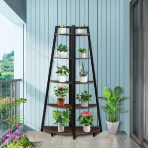 BETTAHOME 5 Tier Corner Stand, 70'' Tall Corner Ladder Shelf, Ideal for Books, Plants, Storage, Display Shelving Unit for Living Room, Bedroom, Kitchen, Rustic Brown