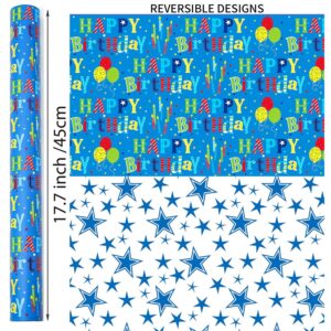 BOLIANNE Reversible Birthday Wrapping Paper for Boys Girls Kids Adults Baby Shower - Colorful Happy Birthday Gift Wrap Paper for Party - Gift Wrapping Paper Roll, 17.7 Inch X 33 Feet, High Gloss