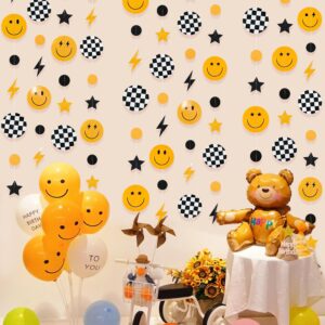 One Happy Dude 1st Birthday Decorations Black Yellow Smile Face Lightning Star Checkered Circle Dot Smiley Face Garland Streamer for Baby Shower First Birthday Wedding Hippie Party Decoration Supplies