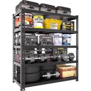 primezone all metal 36" w x 16" d x 71" h storage shelves - 5 tier heavy duty adjustable garage shelving unit, freestanding utility shelf rack organizer for warehouse pantry kitchen, black