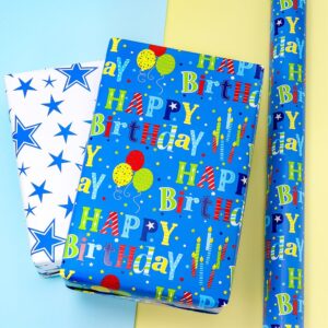 BOLIANNE Reversible Birthday Wrapping Paper for Boys Girls Kids Adults Baby Shower - Colorful Happy Birthday Gift Wrap Paper for Party - Gift Wrapping Paper Roll, 17.7 Inch X 33 Feet, High Gloss