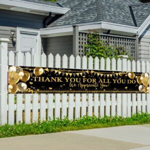 avezano thank you banner black and gold appreciation party decorations we appreciate you banner for yard lawn thank you for all you do banner 98.4 x 19.6 inch