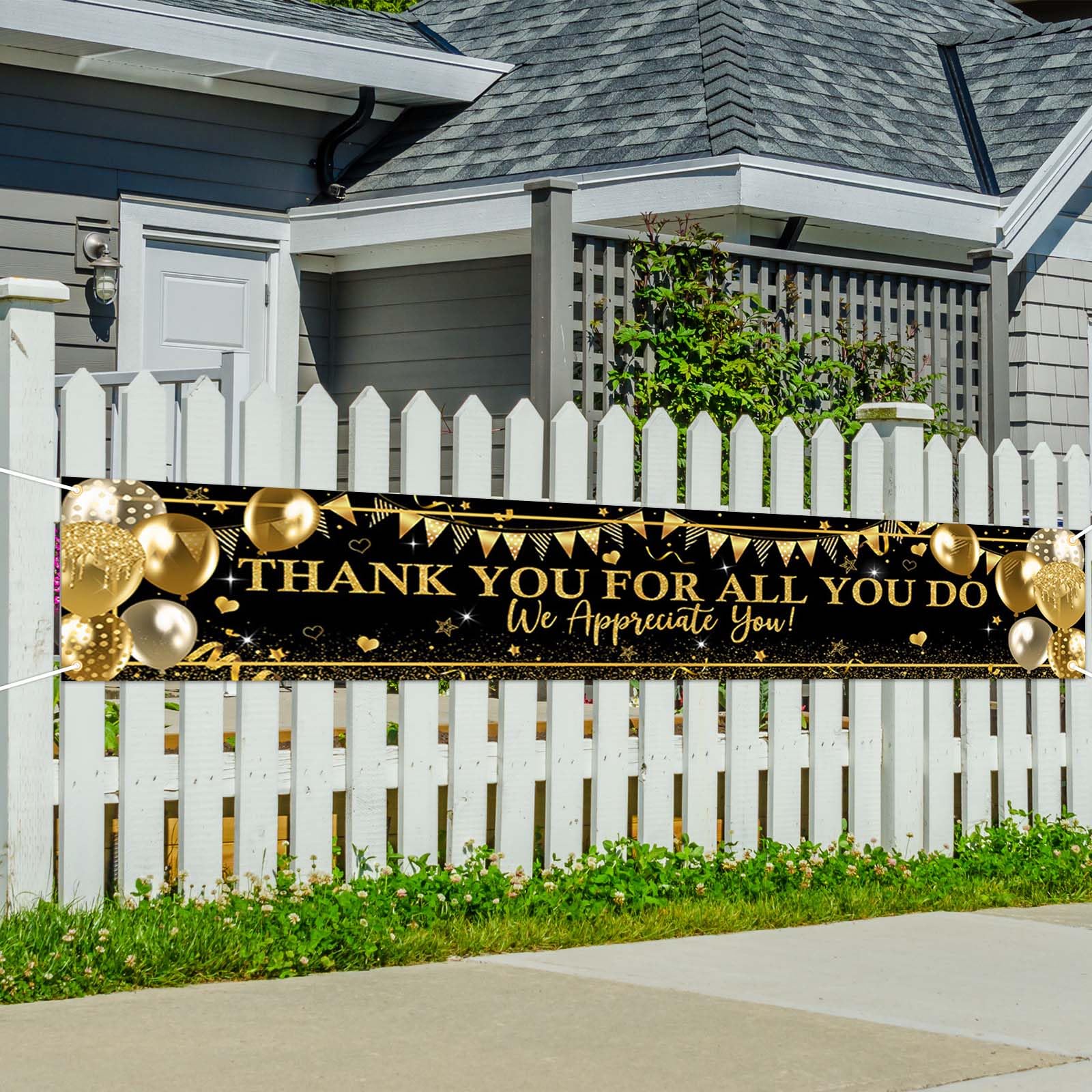 Avezano Thank You Banner Black and Gold Appreciation Party Decorations We Appreciate You Banner for Yard Lawn Thank You for All You Do Banner 98.4 x 19.6 Inch