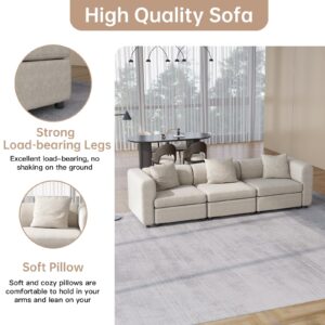 Miuuod 3 Seaters Extra Large Sectional Sofa for Living Room,3 Seats for Small Room,Broad Seater Convertible Couch,Soft Sofa Bed,Oversized Deep Seat Retro Couche, Sofa for Bedroom Beige