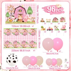 Farm Animal Themed Party Decoration for Girl,Farm Barn Animals Backdrop Banner Farmhouse Animals Decor Party Tablecloth Balloon Arch Garland Kit for Birthday Photography Baby Shower Party Supplies