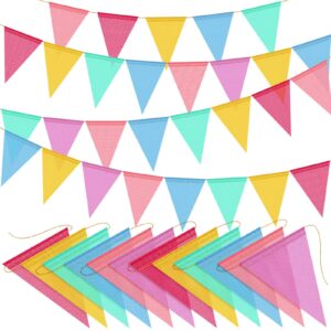 48pcs pennant banner flags 52ft rainbow triangle banners colorful garland flag for classroom birthday spring easter graduation festival wedding decoration