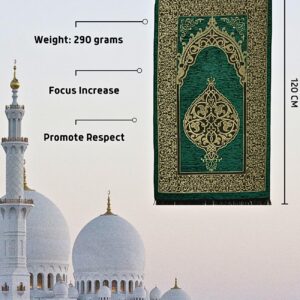 Prien Prayer Rug with Tasbih | Muslim Carpet | Praying Mat with Prayer Beads | Islamic Gifts for Women Men | Islam Portable Pray Set for Travel Kids Ramadan Namaz Hajj Umrah (Green)