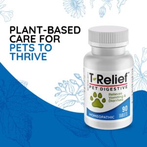 T-Relief Pet Digestive Complete GI Relief for Dog & Cat Soothing Aloe + 13 Natural Homeopathic Actives Help Calm Nausea & Diarrhea from Mild Illness Food Stress or Motion Sickness - 90 Tablets