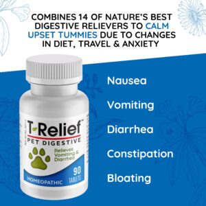 T-Relief Pet Digestive Complete GI Relief for Dog & Cat Soothing Aloe + 13 Natural Homeopathic Actives Help Calm Nausea & Diarrhea from Mild Illness Food Stress or Motion Sickness - 90 Tablets