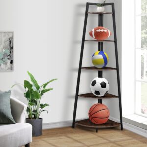 bettahome 5 tier corner stand, 70'' tall corner ladder shelf, ideal for books, plants, storage, display shelving unit for living room, bedroom, kitchen, rustic brown