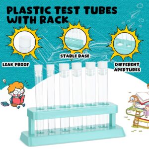 Copkim 2 Sets Test Tubes with Rack Clear Plastic Test Tubes with Caps and 6 Holes Holder Rack Nurse Party Decorations Shot Tubes for Scientific Experiments Party Favors Candy (Blue,Removable)