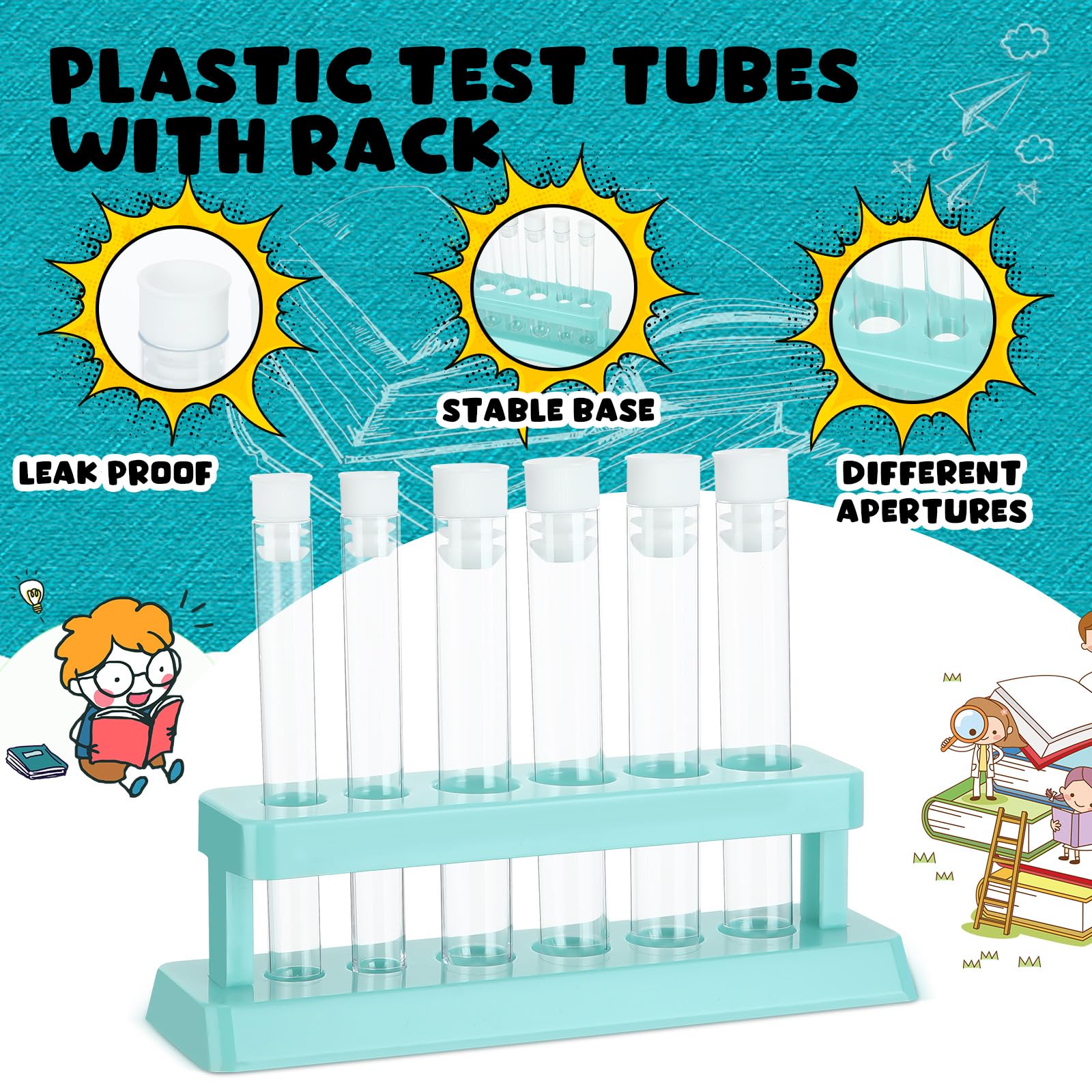 Copkim 2 Sets Test Tubes with Rack Clear Plastic Test Tubes with Caps and 6 Holes Holder Rack Nurse Party Decorations Shot Tubes for Scientific Experiments Party Favors Candy (Blue,Removable)