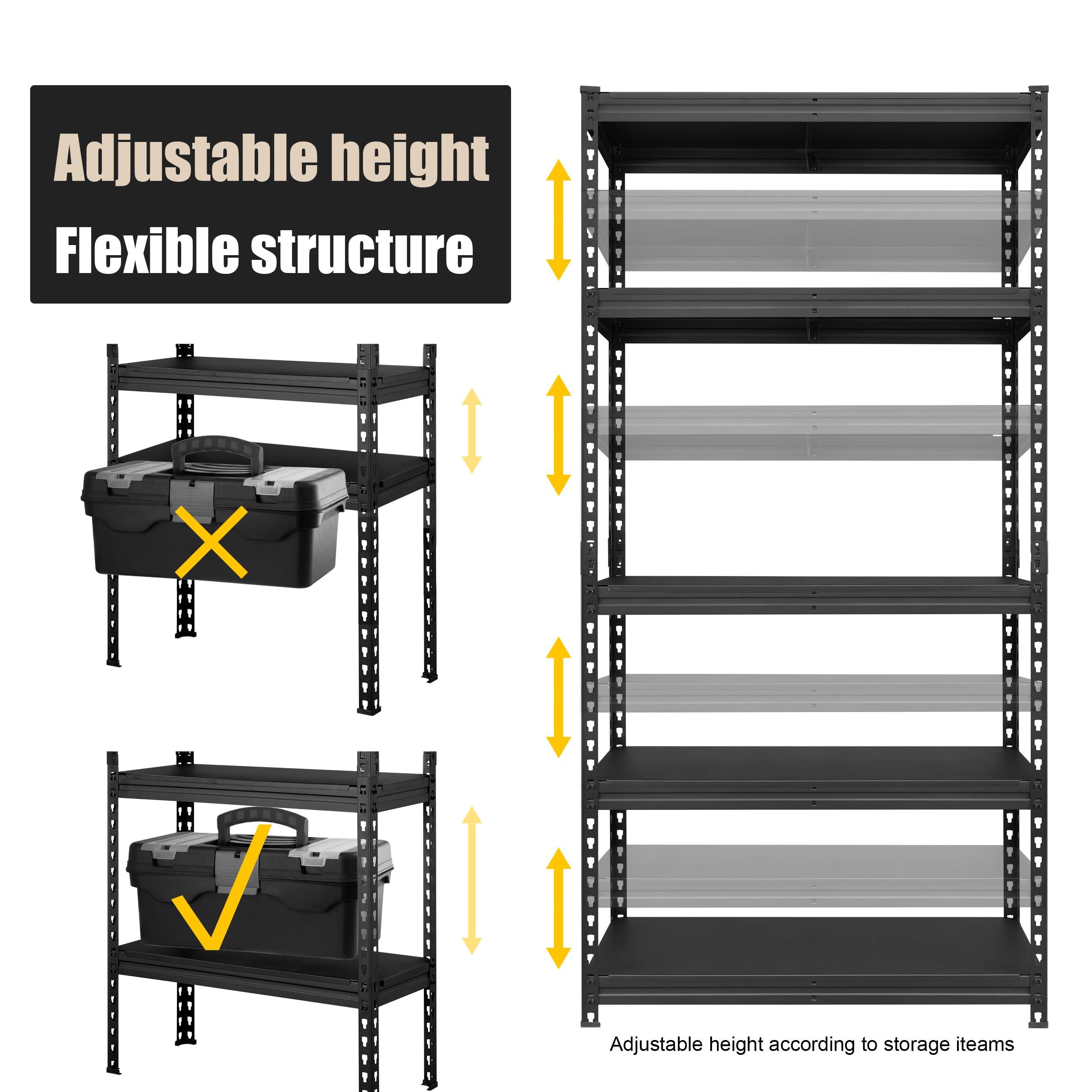 PrimeZone All Metal 36" W x 16" D x 71" H Storage Shelves - 5 Tier Heavy Duty Adjustable Garage Shelving Unit, Freestanding Utility Shelf Rack Organizer for Warehouse Pantry Kitchen, Black