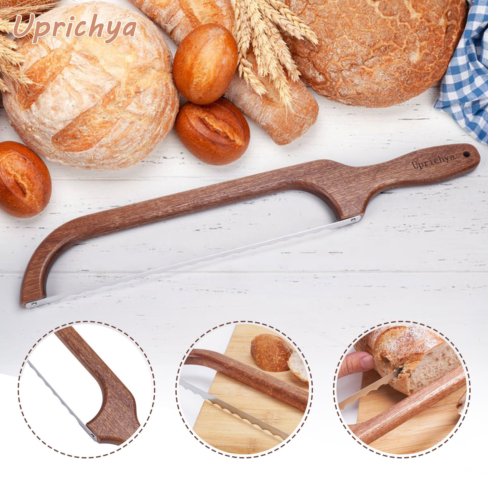 Uprichya Wooden Bread Bow Knife for Sourdough, Bread Saw for Homemade Bread, Sourdough Knife Slicer for Slicing, Sourdough Bread Cutter