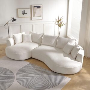 hanstrong curved sofa 124.8" l shaped sectional sofa couch, 4 seat cream sofa comfy upholstery boucle fabric couch with left chaise and pillows for living room bedroom apartment home office