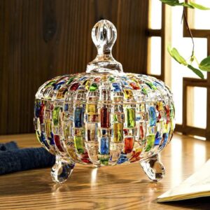 hskie colorful crystal candy jars candy jars with lids christmas candy jar candy containers cute candy jar glass jar with lid-24 oz