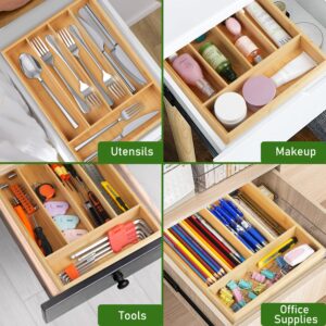 LotFancy Silverware Organizer, Bamboo Drawer Organizer for Kitchen Utensils, Flatware Holder, Silverware Tray for Cutlery Fork Spoon Storage