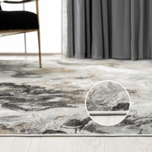 Abani Regal Collection Area Rug - Abstract Grey Black Marble Swirl Design - 8' x 10' - for Living Room, Bedroom & Office