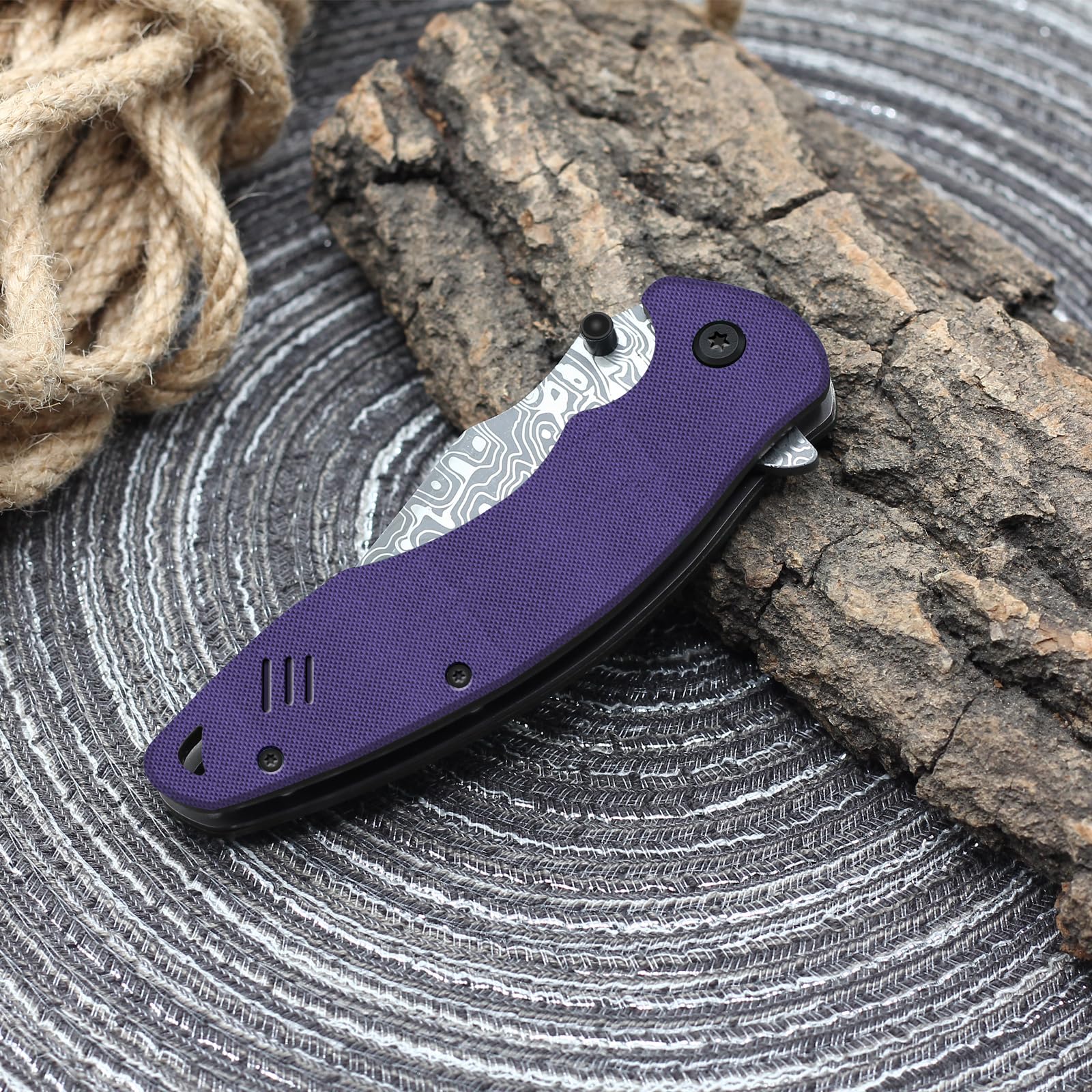 EMHTiii Pocket Folder Folding Knife: 3.14" Stainless Steel Blade, G10 Scales, Thumb Stud Liner Lock, EDC Knives for Outdoor Survival, Great Gifts for Men Women, EMH12 (Purple)