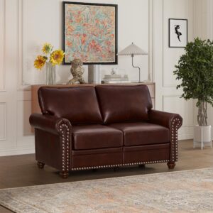 Lunanniu 59" Faux Leather Pu Loveseat Underseat Storage Classic Love Seat Couch Elegance 2 Seat with Rolled Armrests Nailhead Trim Wood Legs Traditional Living Room Accent Sofa 2 Seat-Burgundy