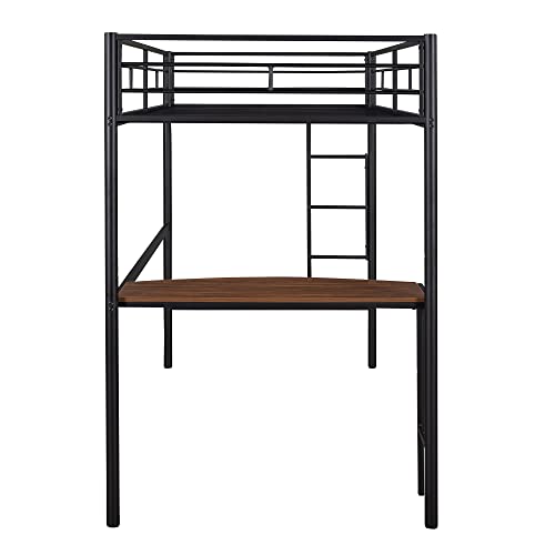 RORIGAT Twin Metal Loft Bed with Desk, Ladder and Guardrails, Loft Bed for Kids Teens Adults,Black