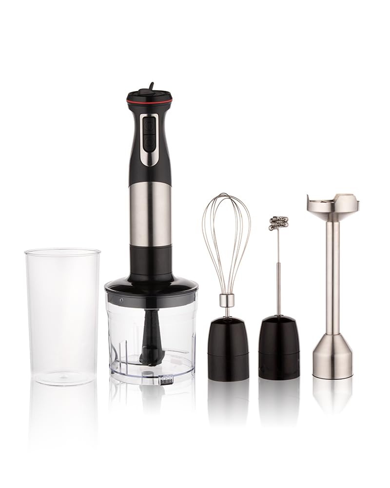 Brigii 800W Hand Blender, Immersion Hand Blender with 5 Mixing Speed, Handheld Blender Set including Blending Shaft, Food Chopper, Egg Whisk, Milk Frother, and Mixing Cup-Black