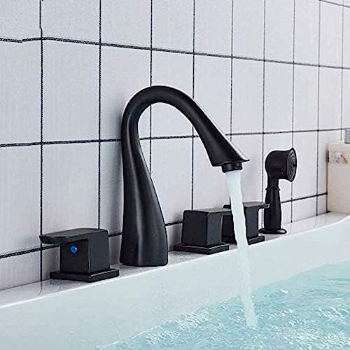 Kitchen Taps Kitchen Tap Faucet Deck Mounted Widespread Bathtub Faucet Black Bronze 3 Brass Handle Bathroom Bathtub Shower Set With Pull-Out Hand Shower