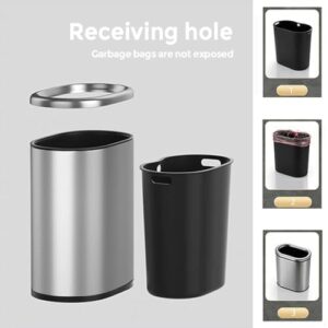 YOJIA 9L/2.4Gallon Oval Small Garbage can,Thickened Metal White Trash Can,Narrow Waste Basket for Bathroom, Bedroom, Kitchen, Office,Hotel,Waste, Refuse Recycling(White)