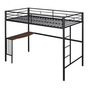 RORIGAT Twin Metal Loft Bed with Desk, Ladder and Guardrails, Loft Bed for Kids Teens Adults,Black