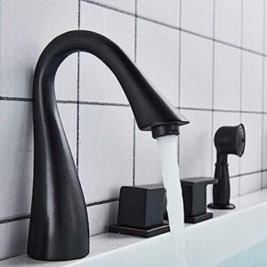 Kitchen Taps Kitchen Tap Faucet Deck Mounted Widespread Bathtub Faucet Black Bronze 3 Brass Handle Bathroom Bathtub Shower Set With Pull-Out Hand Shower