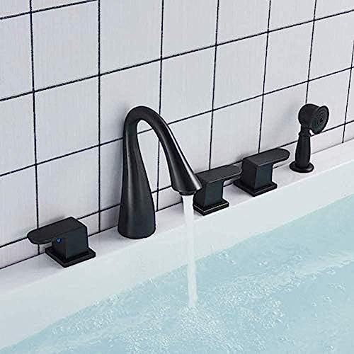 Kitchen Taps Kitchen Tap Faucet Deck Mounted Widespread Bathtub Faucet Black Bronze 3 Brass Handle Bathroom Bathtub Shower Set With Pull-Out Hand Shower