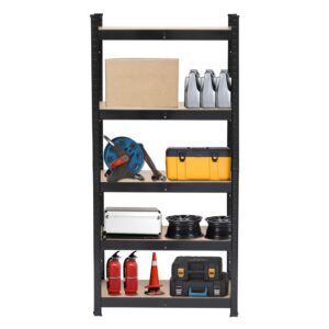 5-Tier Adjustable Storage Shelving, Heavy Duty Garage Shelves, Metal Organizer Utility Rack Large Storage Capacity Sturdy & Stable Galvanized Steel & MDF Rust-Resistant Display Goods Efficiently Black