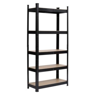 5-Tier Adjustable Storage Shelving, Heavy Duty Garage Shelves, Metal Organizer Utility Rack Large Storage Capacity Sturdy & Stable Galvanized Steel & MDF Rust-Resistant Display Goods Efficiently Black