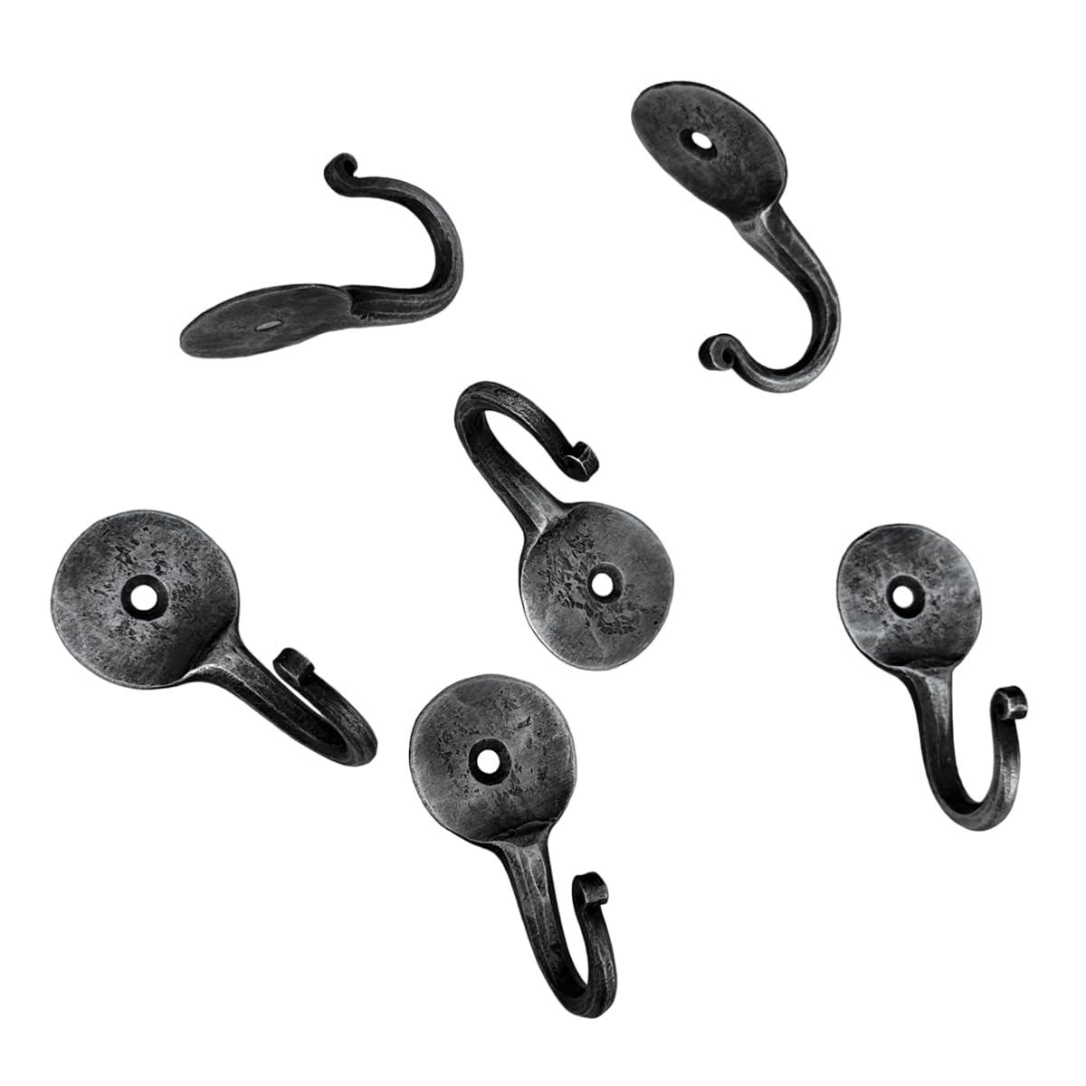 Living Ideas Hand Forged Metal Wall Hook Set of 6 Pcs Wrought Iron Handmade Rustic Hook for Plant & Mug Blacksmith Farmhouse Decor Coat Hook Rack Antique Finish Heavy Duty Kitchen Utensils Hooks