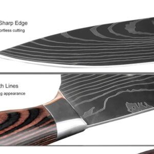 Damascus Kitchen Knives Set of 5 – Razor-Sharp Steel, Laser-Cut Damascus Pattern, Includes Chef Knife, Santoku, Nakari & Paring Knife for Precision Cutting in Home or Professional Kitchens