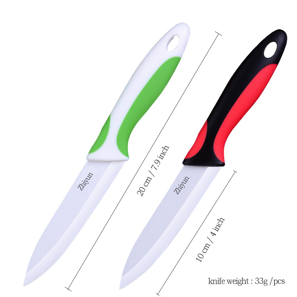 Zhiyun Paring knife 2 pcs Ceramic Knives 4 Inch Fruit Knife, Zirconia Blade with Ergonomic Comfort Handle,use for Fruit Vegetable Bread and Meat,2 knives with covers(Green and Black)