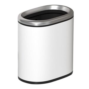 yojia 9l/2.4gallon oval small garbage can,thickened metal white trash can,narrow waste basket for bathroom, bedroom, kitchen, office,hotel,waste, refuse recycling(white)