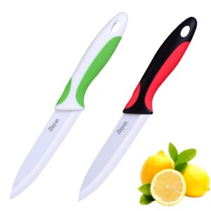 zhiyun paring knife 2 pcs ceramic knives 4 inch fruit knife, zirconia blade with ergonomic comfort handle,use for fruit vegetable bread and meat,2 knives with covers(green and black)