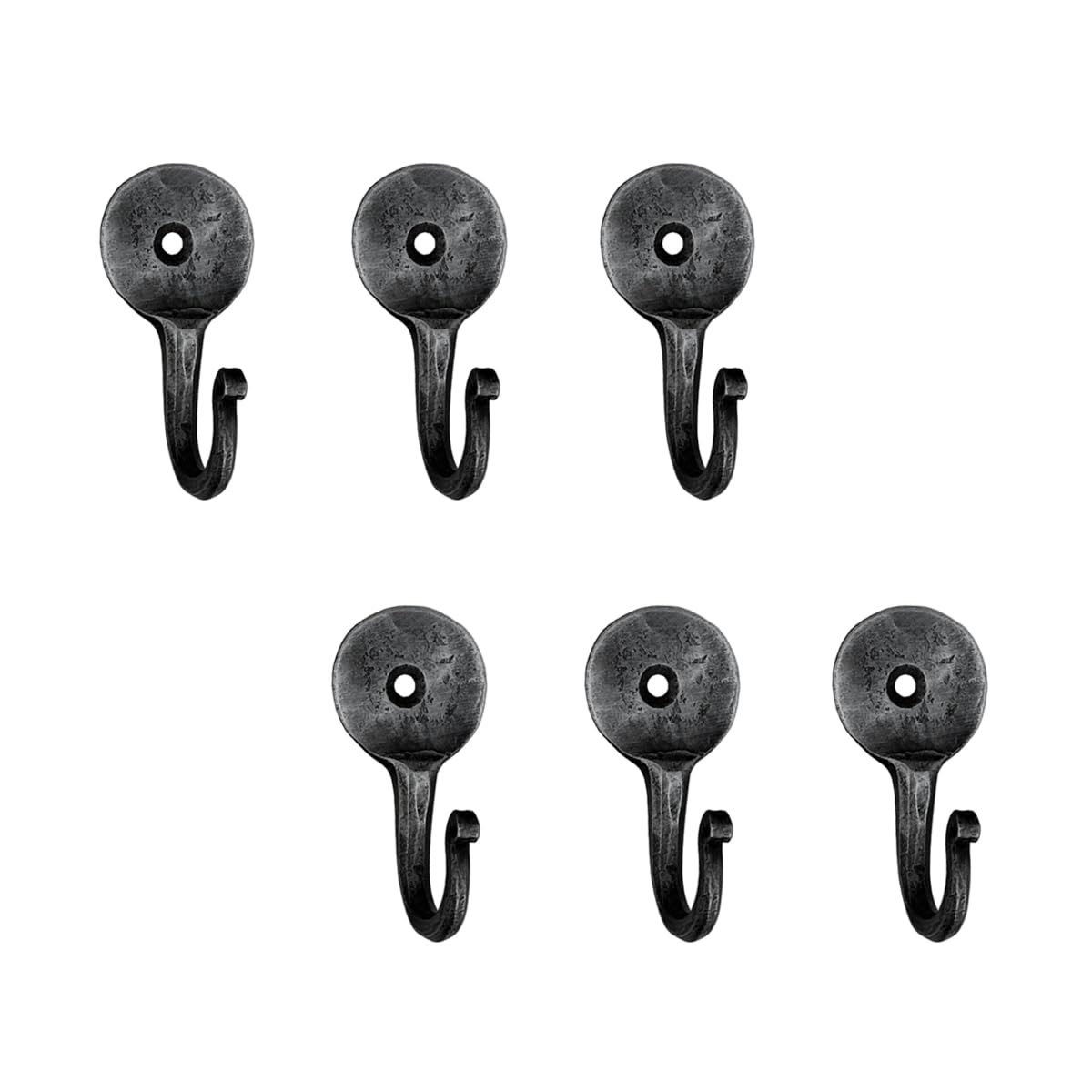 Living Ideas Hand Forged Metal Wall Hook Set of 6 Pcs Wrought Iron Handmade Rustic Hook for Plant & Mug Blacksmith Farmhouse Decor Coat Hook Rack Antique Finish Heavy Duty Kitchen Utensils Hooks