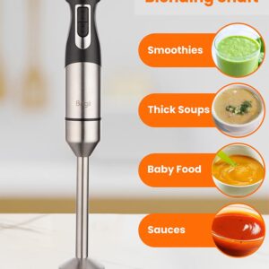 Brigii 800W Hand Blender, Immersion Hand Blender with 5 Mixing Speed, Handheld Blender Set including Blending Shaft, Food Chopper, Egg Whisk, Milk Frother, and Mixing Cup-Black