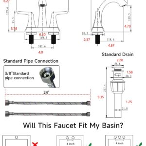 Brushed Nickel Bathroom Sink Faucet - Rainsworth 4 inch Widerspread Bathroom Faucets for 3 Hole with 2-Handles Pop-up Drain, Touch on Morden Faucet for Vanity RV Bath